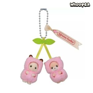 Sylvanian Families Chocolate Rabbit And Fennec Baby Cherry Keychain